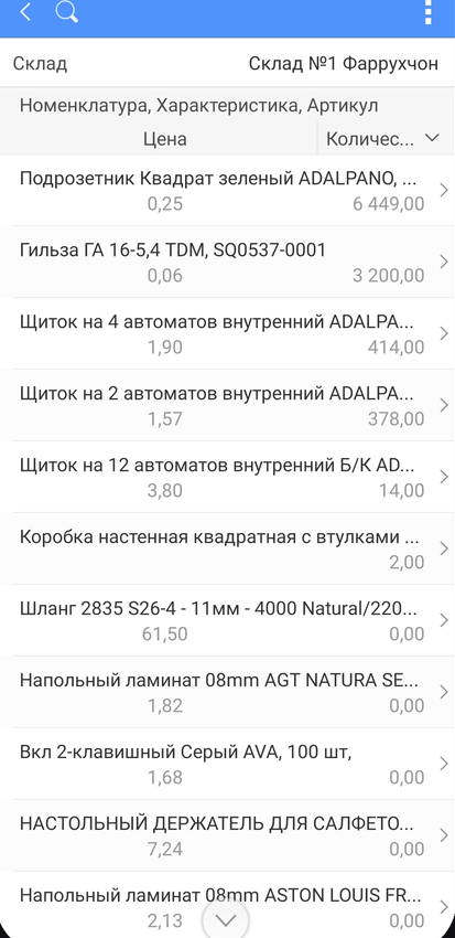 Остатки товаров в 1С:МобиБух